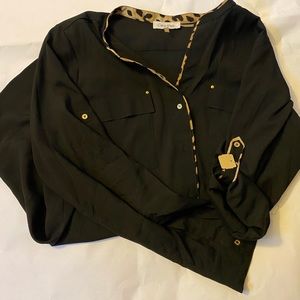 Calvin Kline Button Down Blouse Black and Cheetah